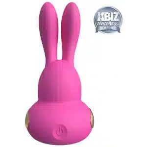 pink rabbit vibrating massager with power button