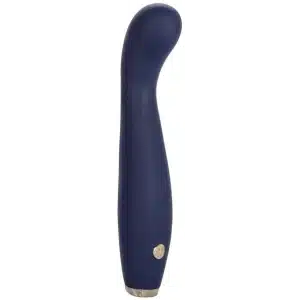 Navy blue vibrator with gold bottom and XO button and round tip
