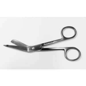 angled scissors with blunt tip that have a titan logo and spartacus printed on the handle