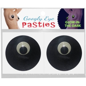 black nipple pasties with glow in the dark googly eyes on them